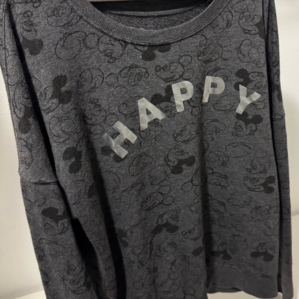 Disney Gray Mickey All Over Happy Graphic Sweatshirt